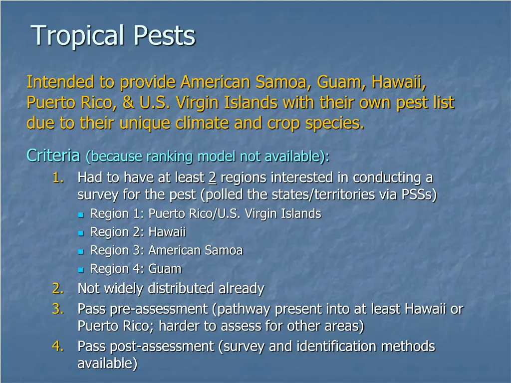 tropical pests