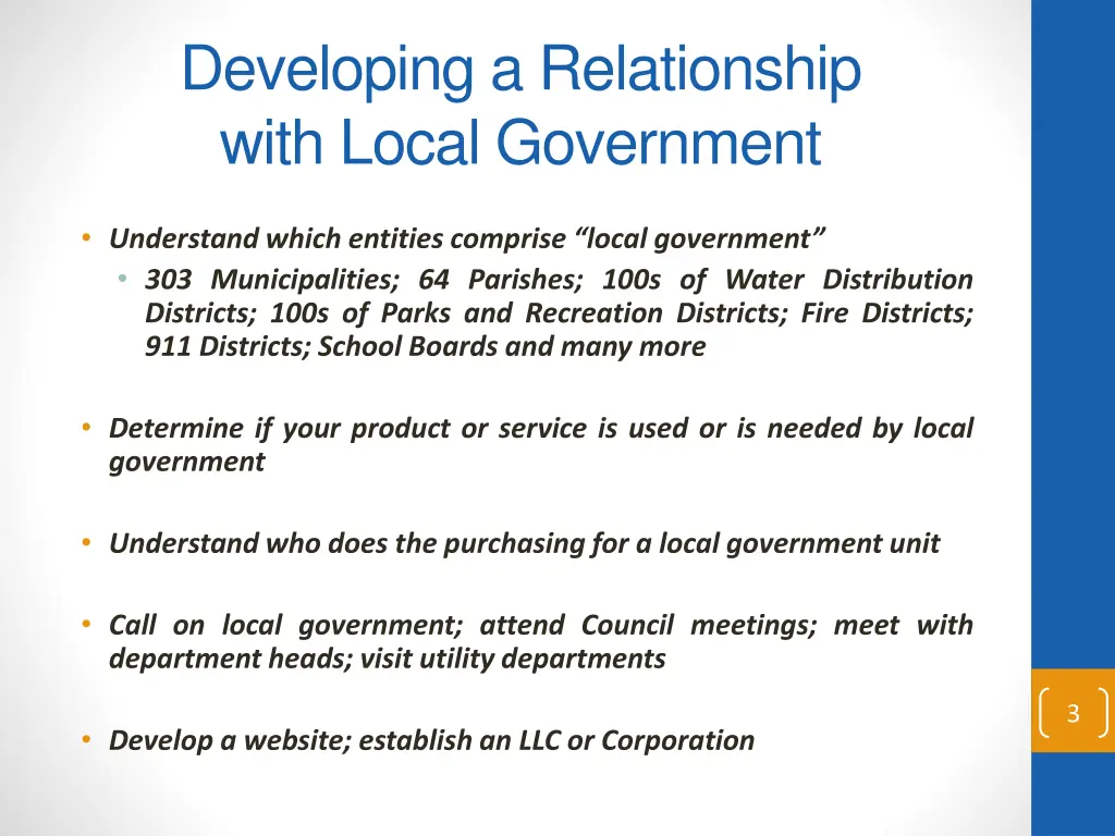 developing a relationship with local government
