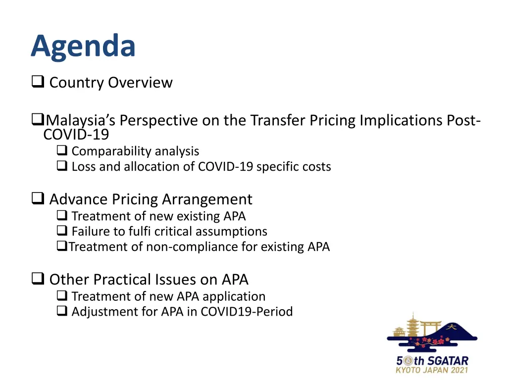 agenda country overview