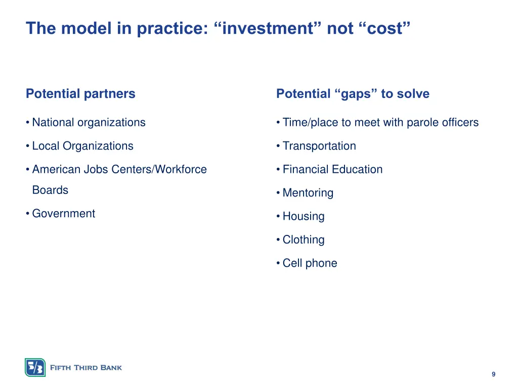 the model in practice investment not cost
