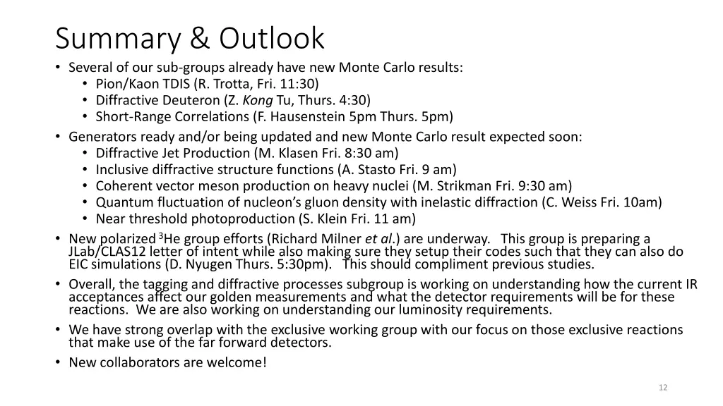 summary outlook several of our sub groups already