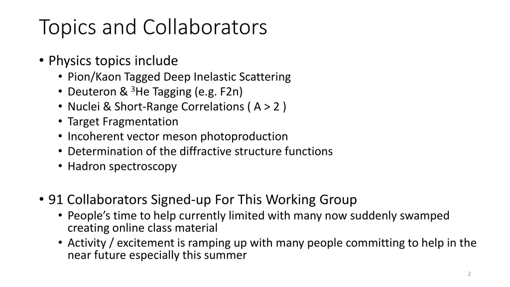 topics and collaborators