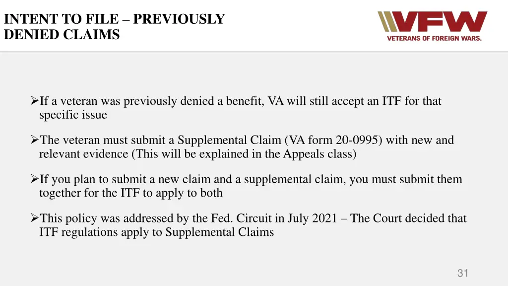intent to file previously denied claims