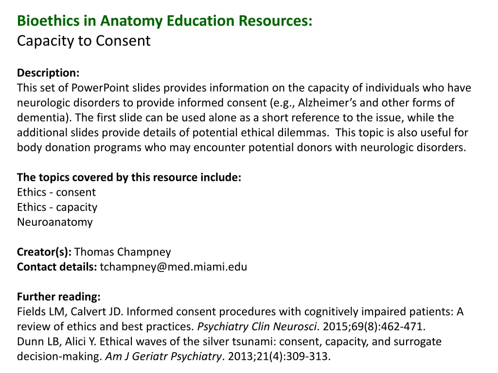 bioethics in anatomy education resources capacity