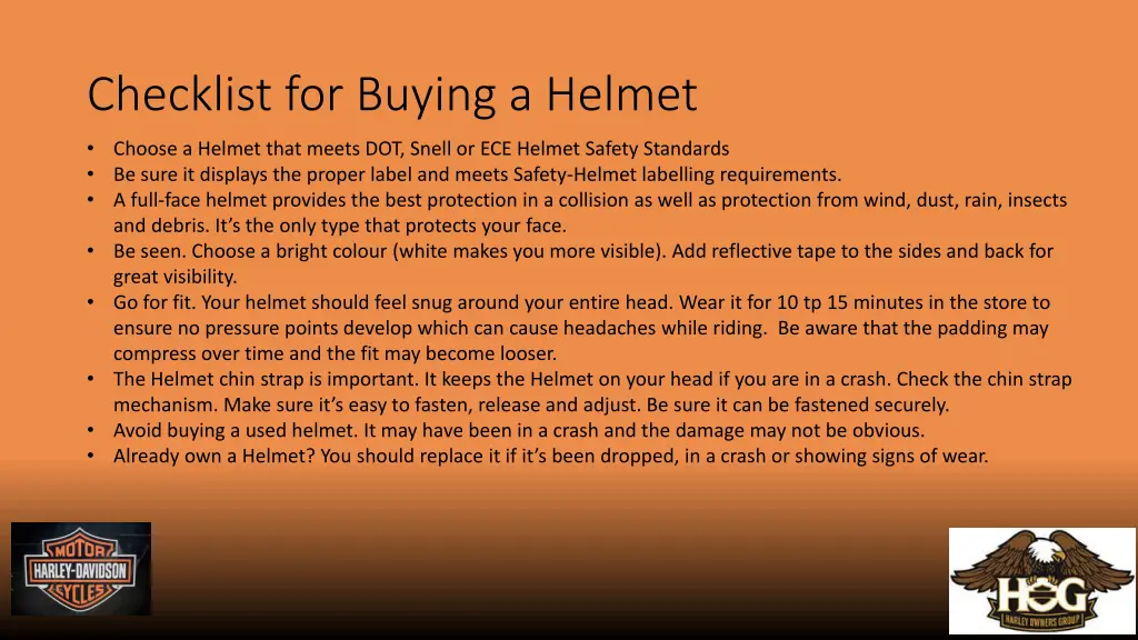 checklist for buying a helmet