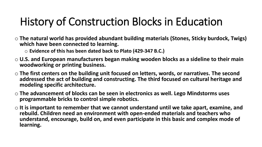 history of construction blocks in education