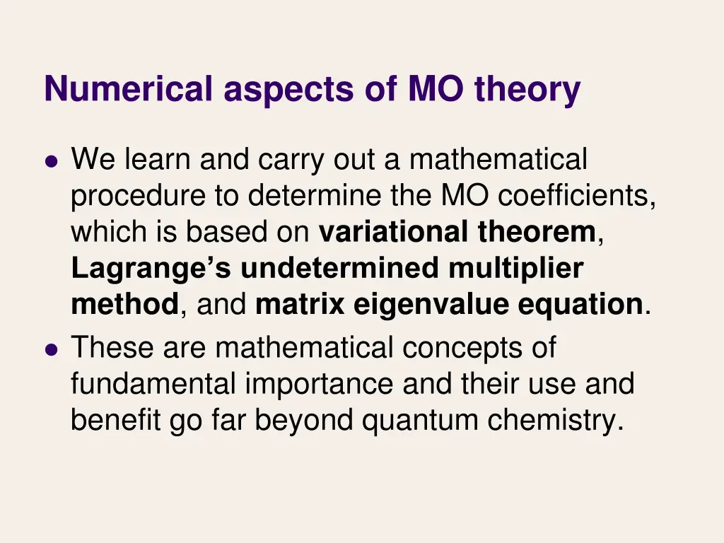numerical aspects of mo theory