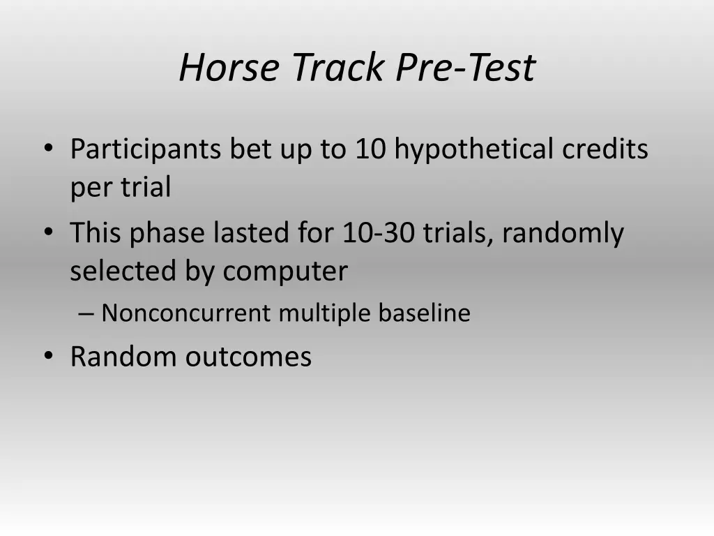 horse track pre test