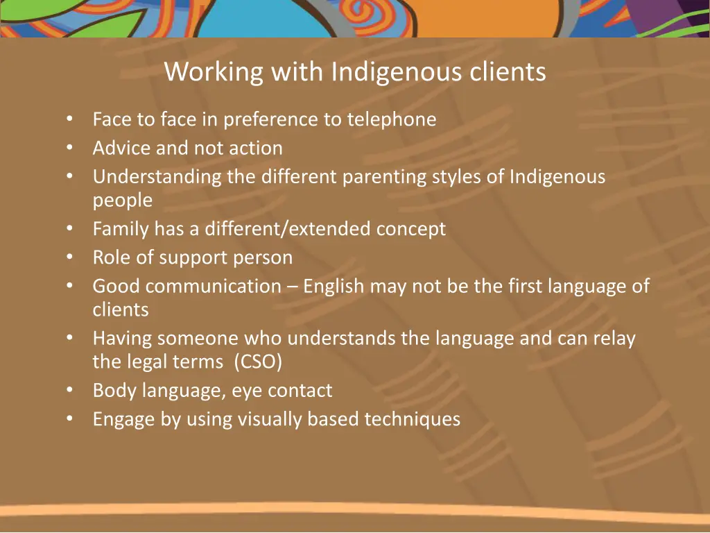 working with indigenous clients