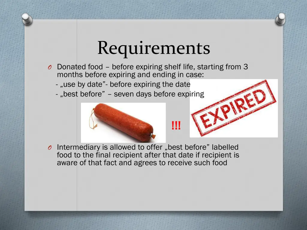 requirements o donated food before expiring shelf
