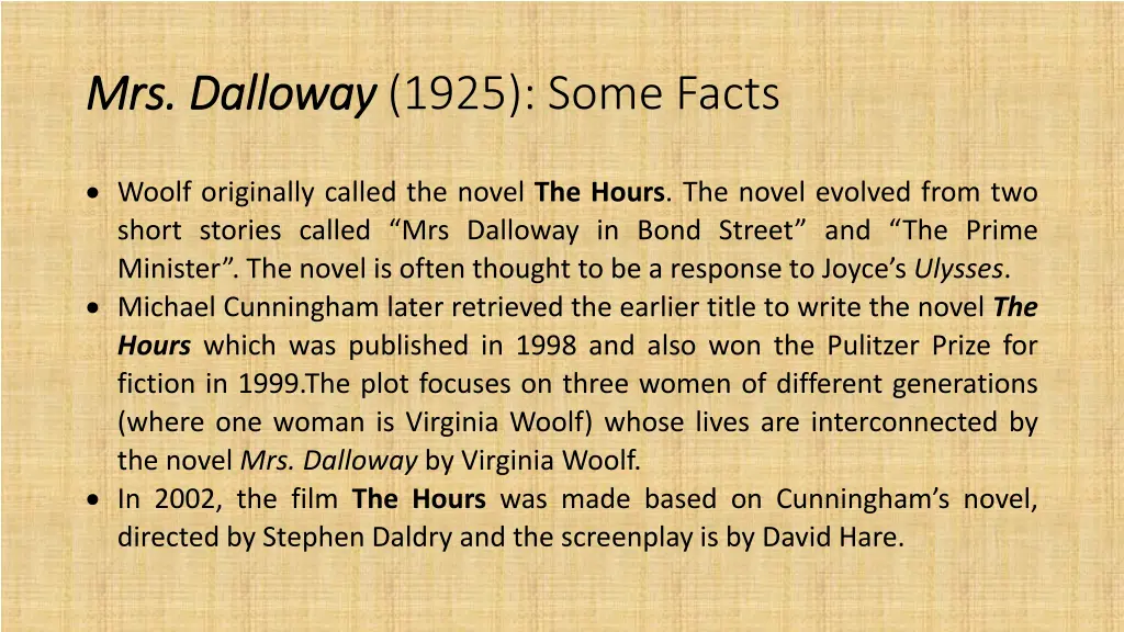mrs dalloway mrs dalloway 1925 some facts