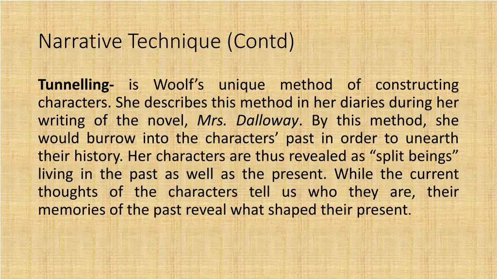 narrative technique contd