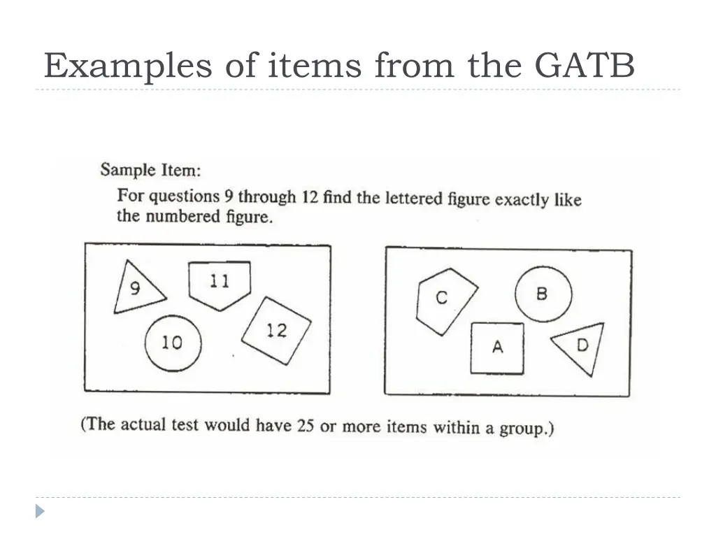 examples of items from the gatb 1