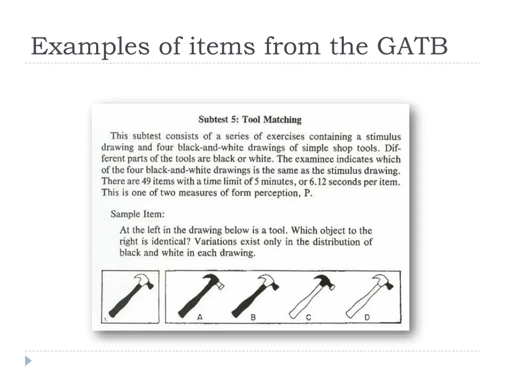 examples of items from the gatb