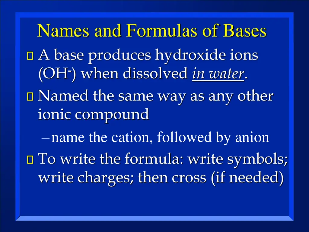 names and formulas of bases a base produces
