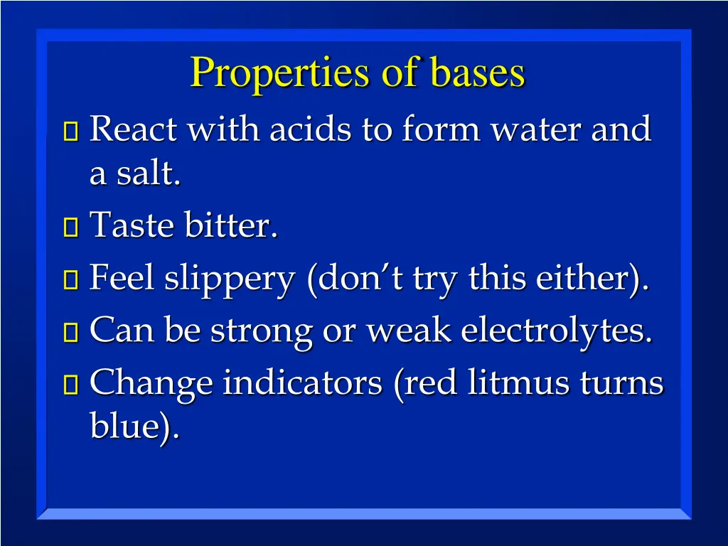 properties of bases react with acids to form