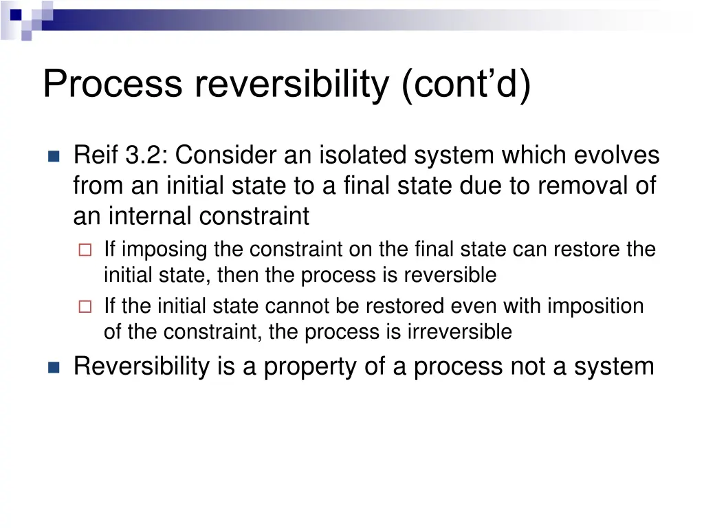 process reversibility cont d