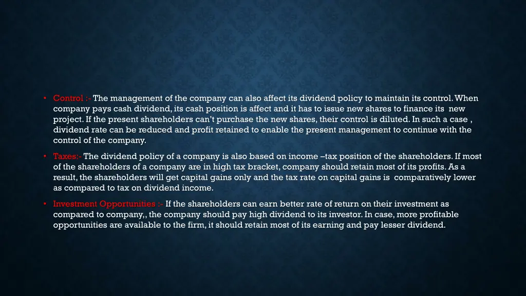 control the management of the company can also