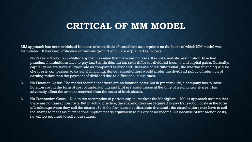 critical of mm model