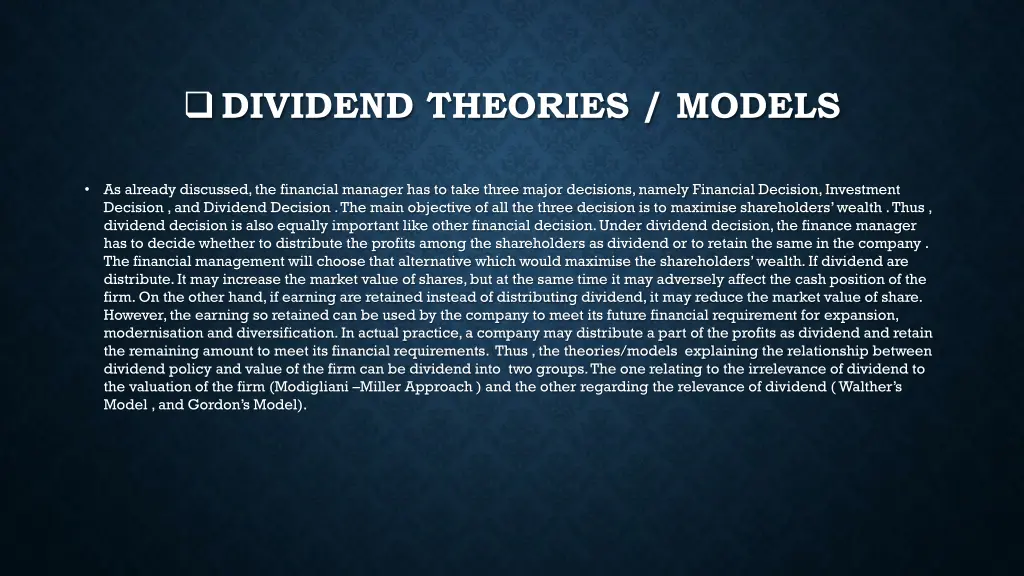 dividend theories models