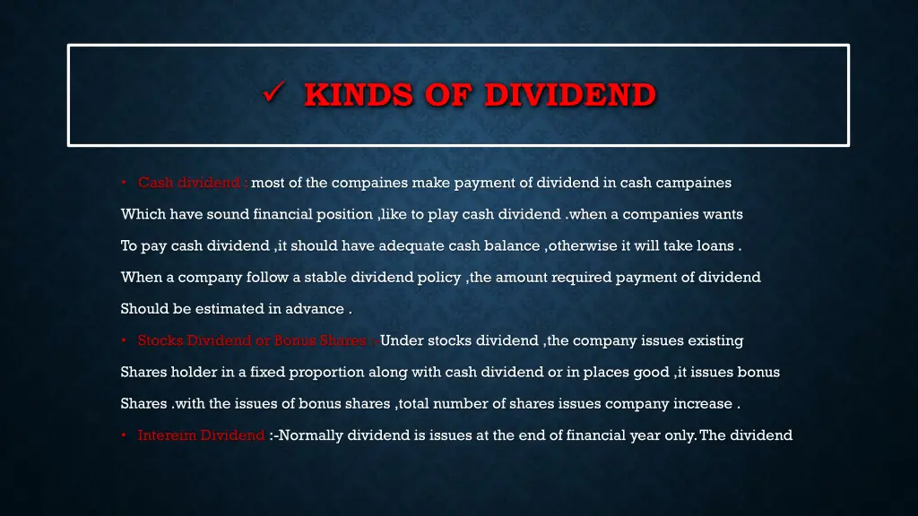 kinds of dividend