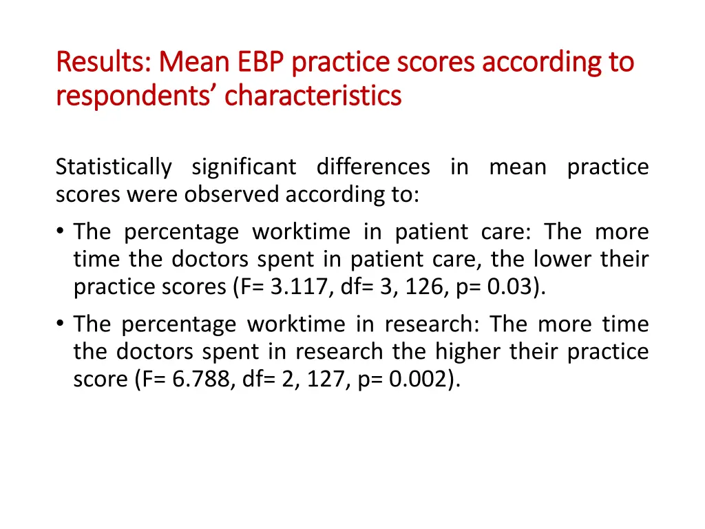 results mean ebp practice scores according