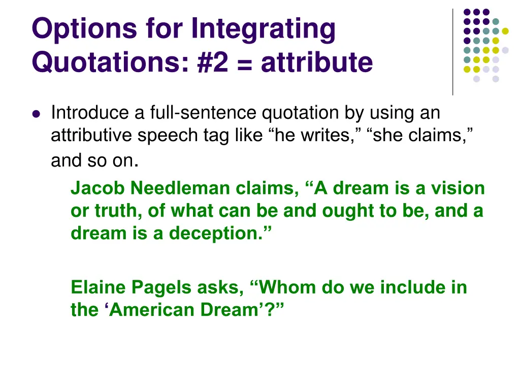 options for integrating quotations 2 attribute