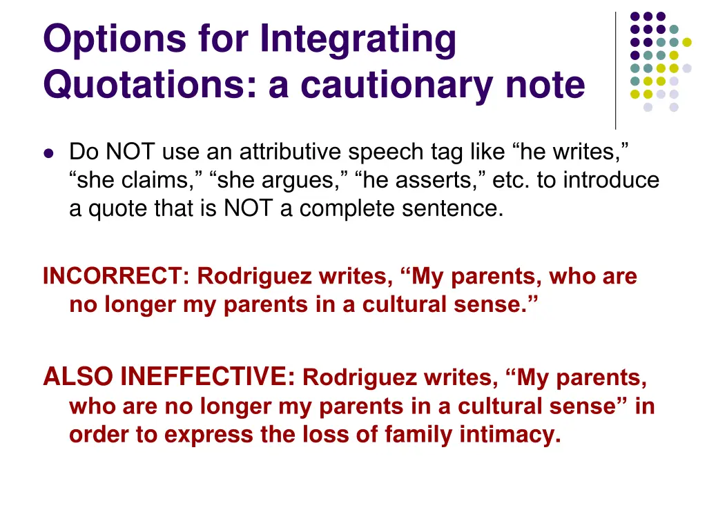 options for integrating quotations a cautionary