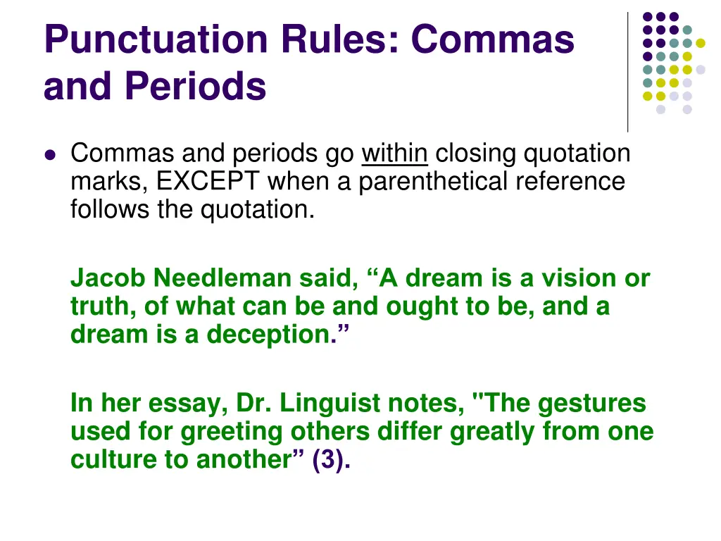 punctuation rules commas and periods