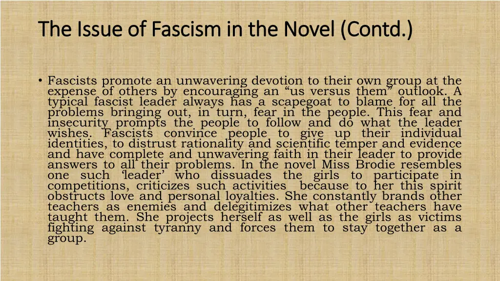 the issue of fascism in the novel contd the issue 2