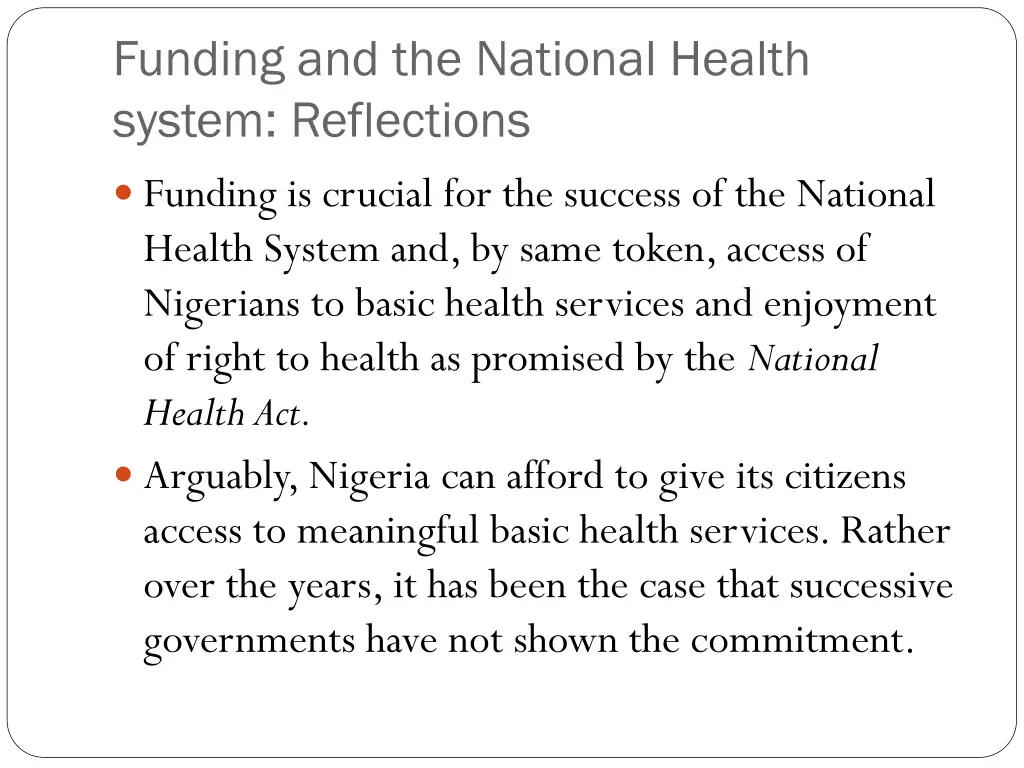 funding and the national health system reflections