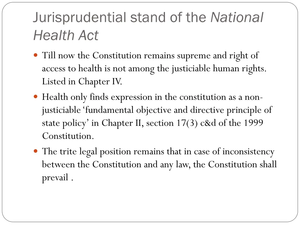 jurisprudential stand of the national health act