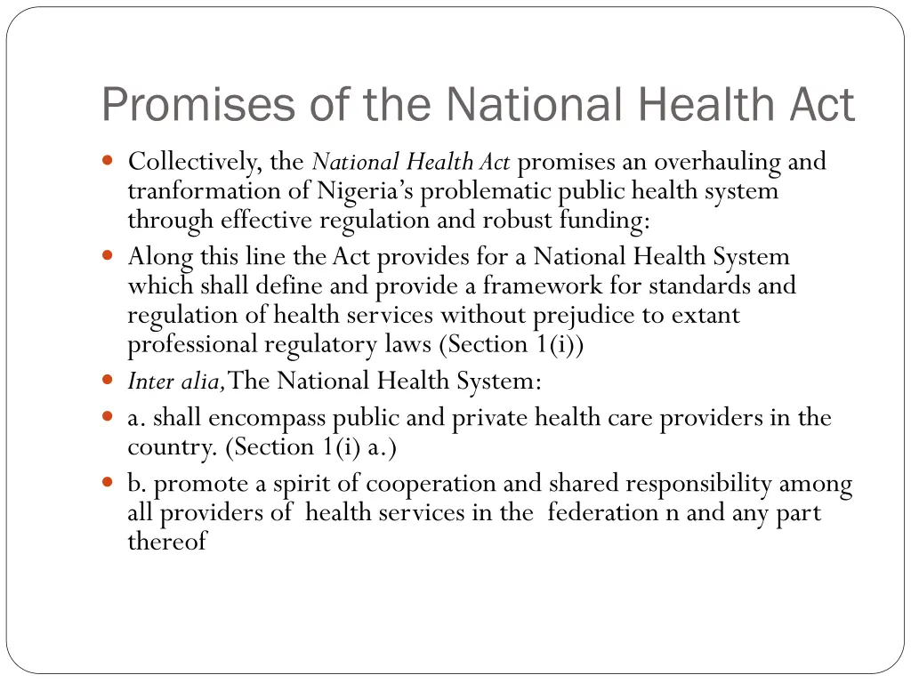promises of the national health act