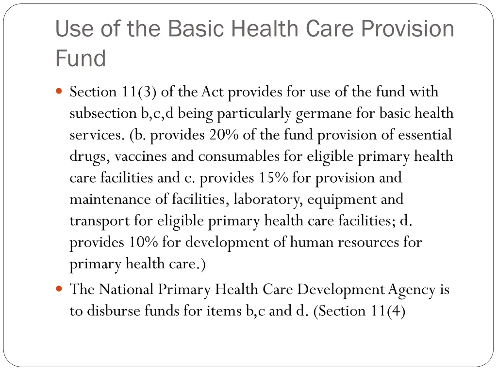 use of the basic health care provision fund