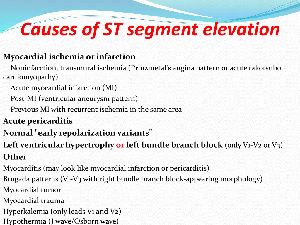 causes of st segment elevation