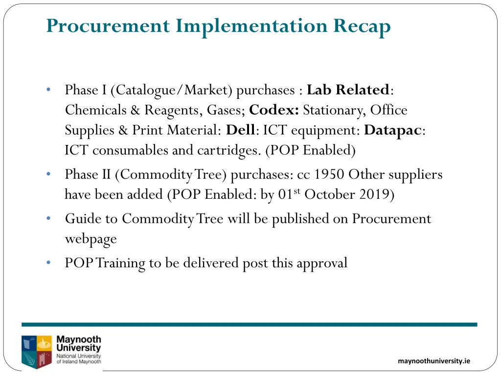 procurement implementation recap