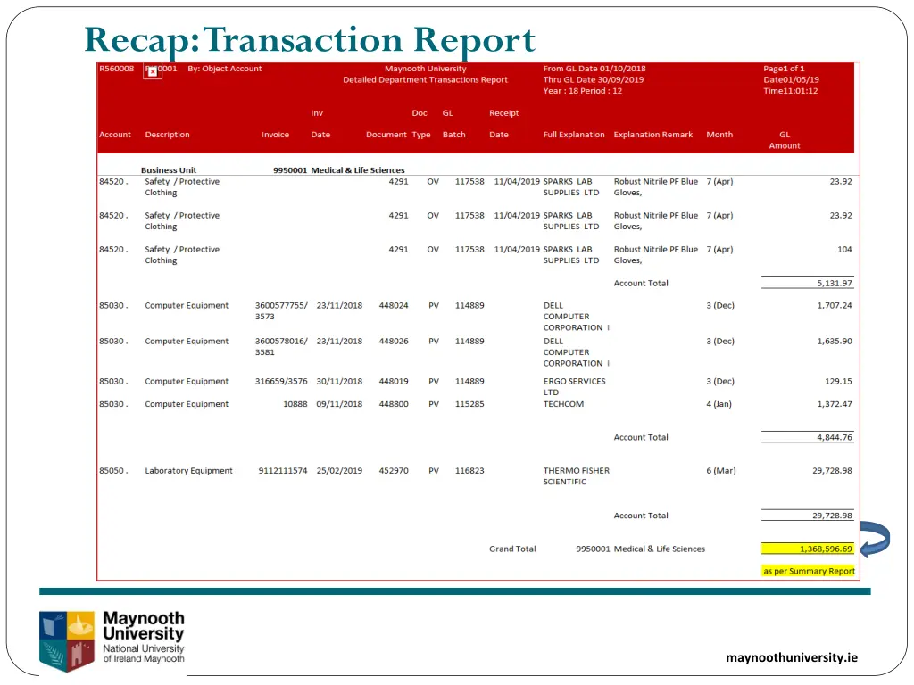 recap transaction report