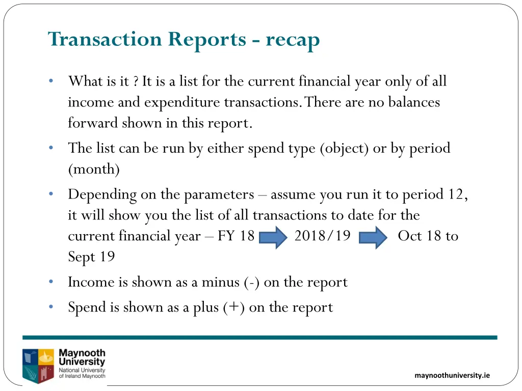 transaction reports recap