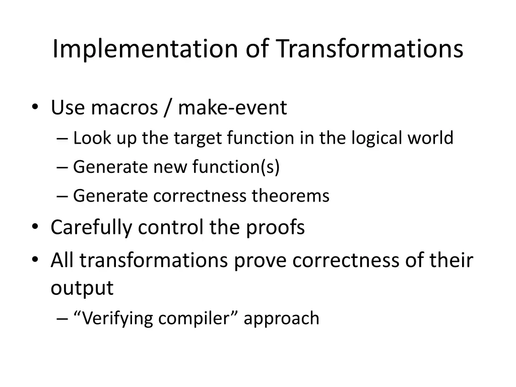 implementation of transformations