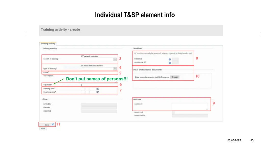 individual t sp element info