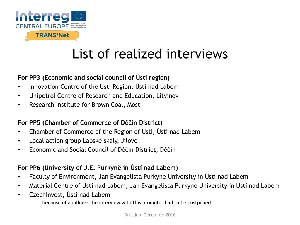 list of realized interviews