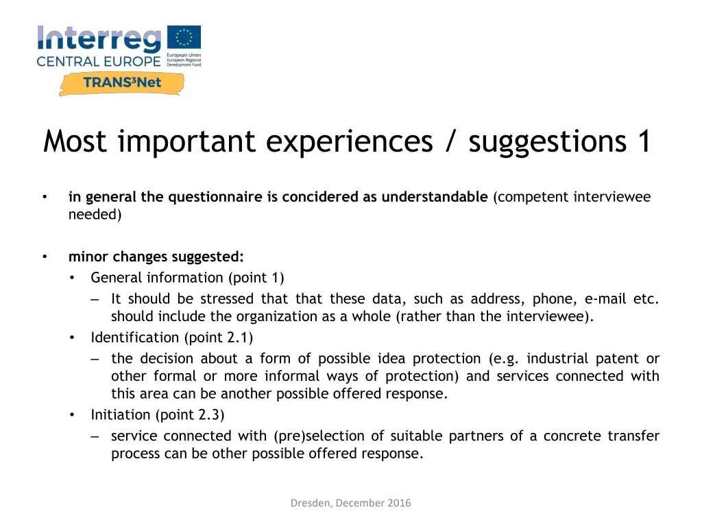 most important experiences suggestions 1