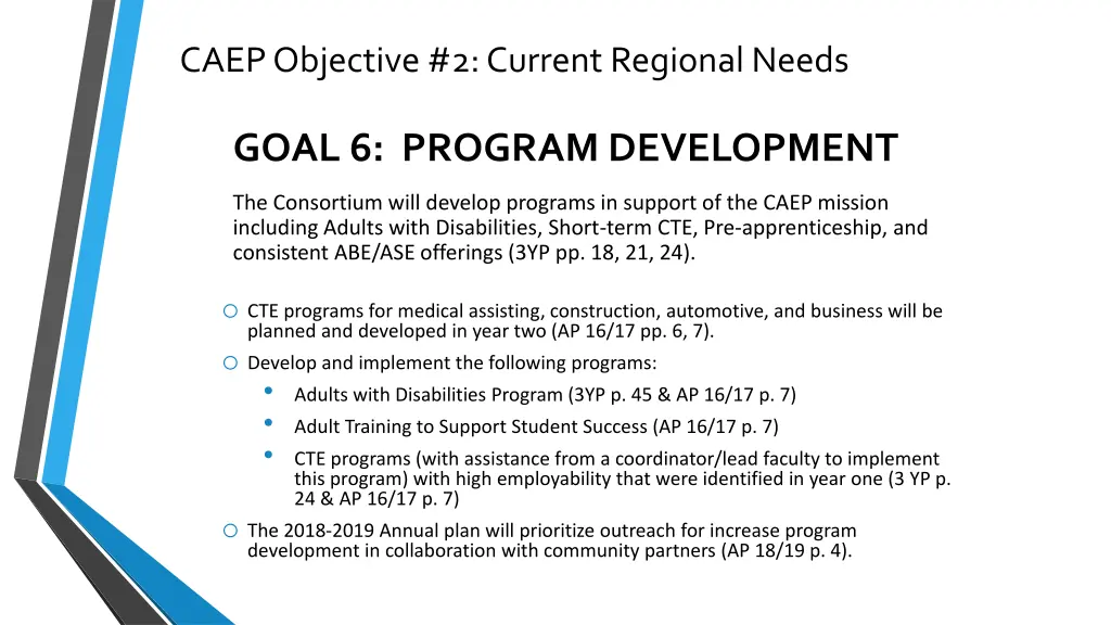 caep objective 2 current regional needs