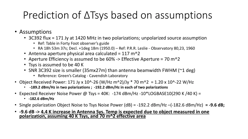 prediction of tsys based on assumptions