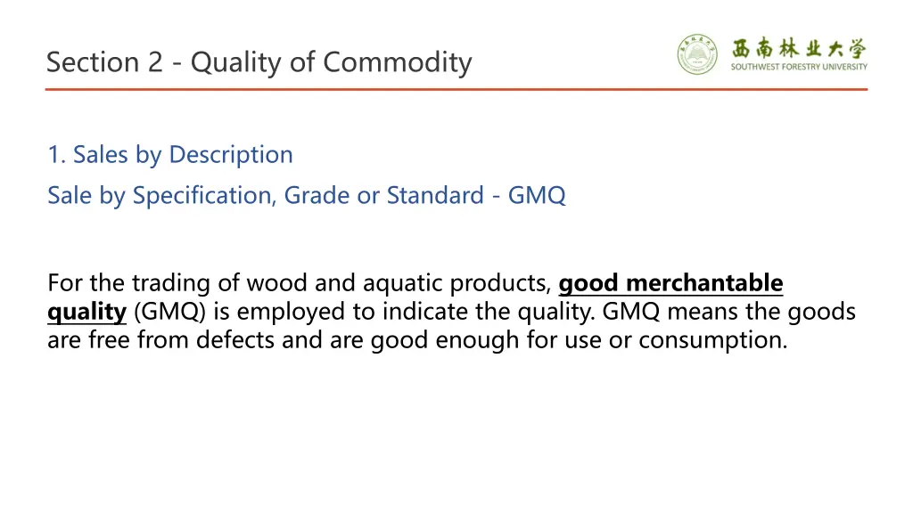 section 2 quality of commodity 10