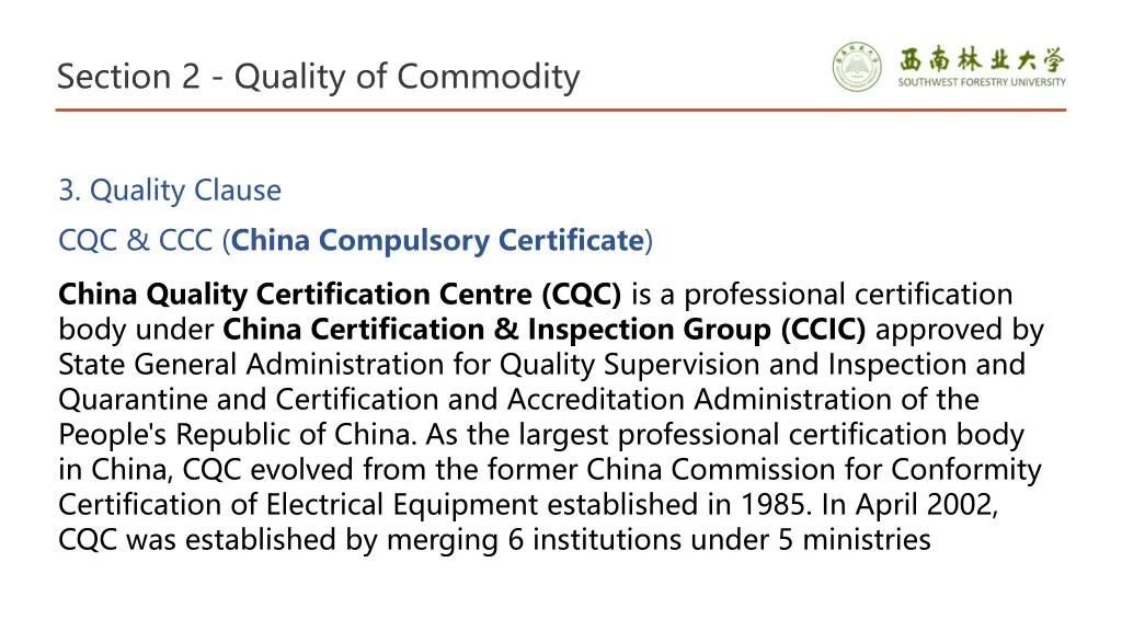 section 2 quality of commodity 21