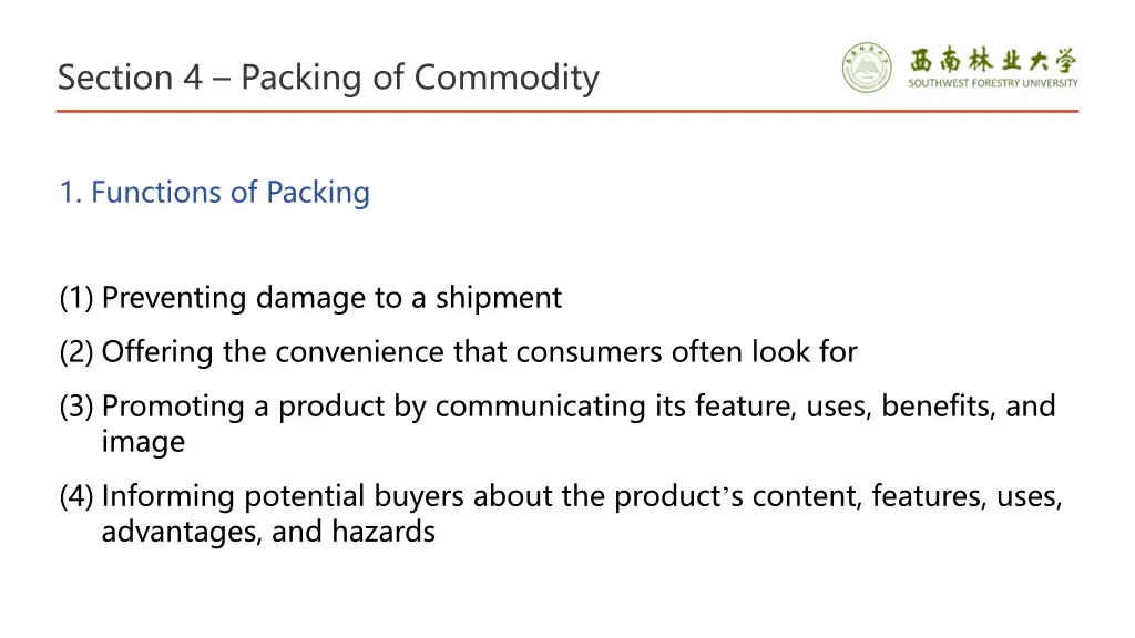 section 4 packing of commodity