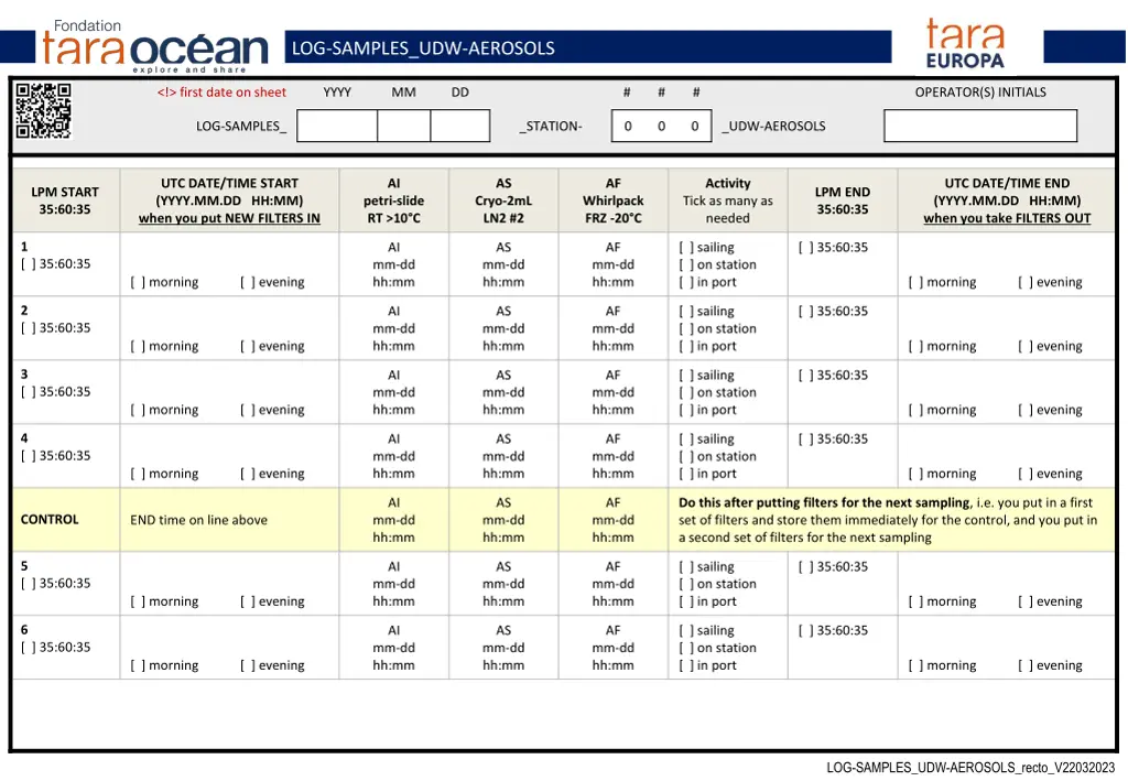 log samples udw aerosols