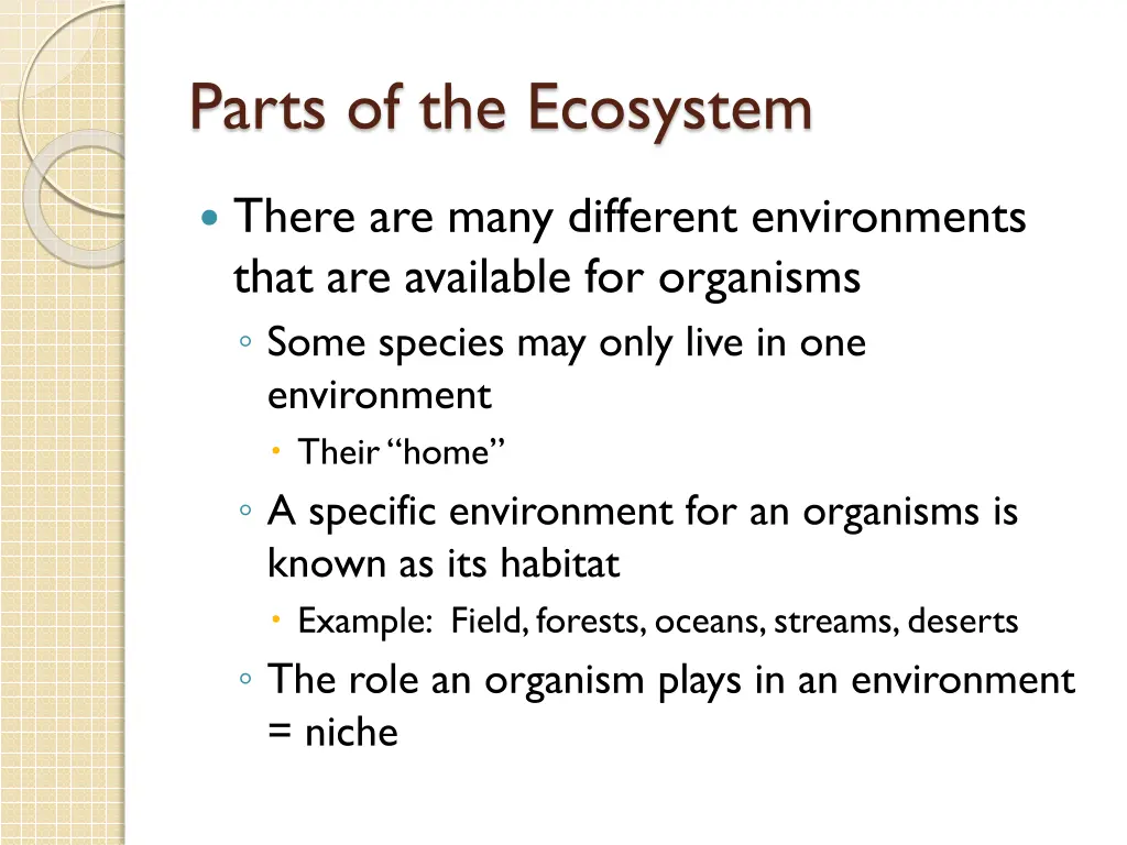 parts of the ecosystem