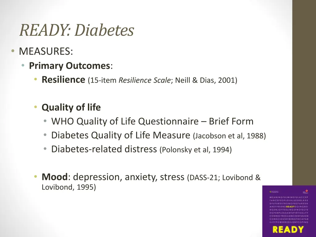 ready diabetes measures primary outcomes